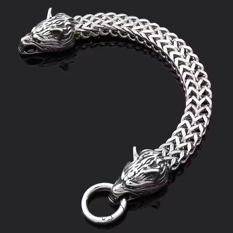 European and American Hip-hop Rock Fashion Personality Trendy Accessories for MEN'S Stainless Steel Wolf Head Bracelet