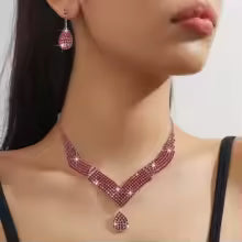 3pcs fashionable rhinestones, water droplets, necklaces, earrings, jewelry sets, women's wedding accessories