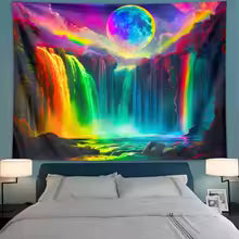 1PC Colorful Waterfall UV Response tapestry, Moon Night Sky Natural Landscape Black Light Home Decoration tapestry