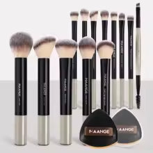 MAANGE 13pcs Premium Synthetic Hairs Makeup Brushes Soft Gentle for Foundation Eyeshadow Powder with 2pcs Air Cushion Puffs Kit