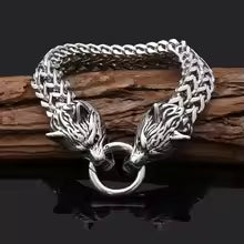 European and American Hip-hop Rock Fashion Personality Trendy Accessories for MEN'S Stainless Steel Wolf Head Bracelet